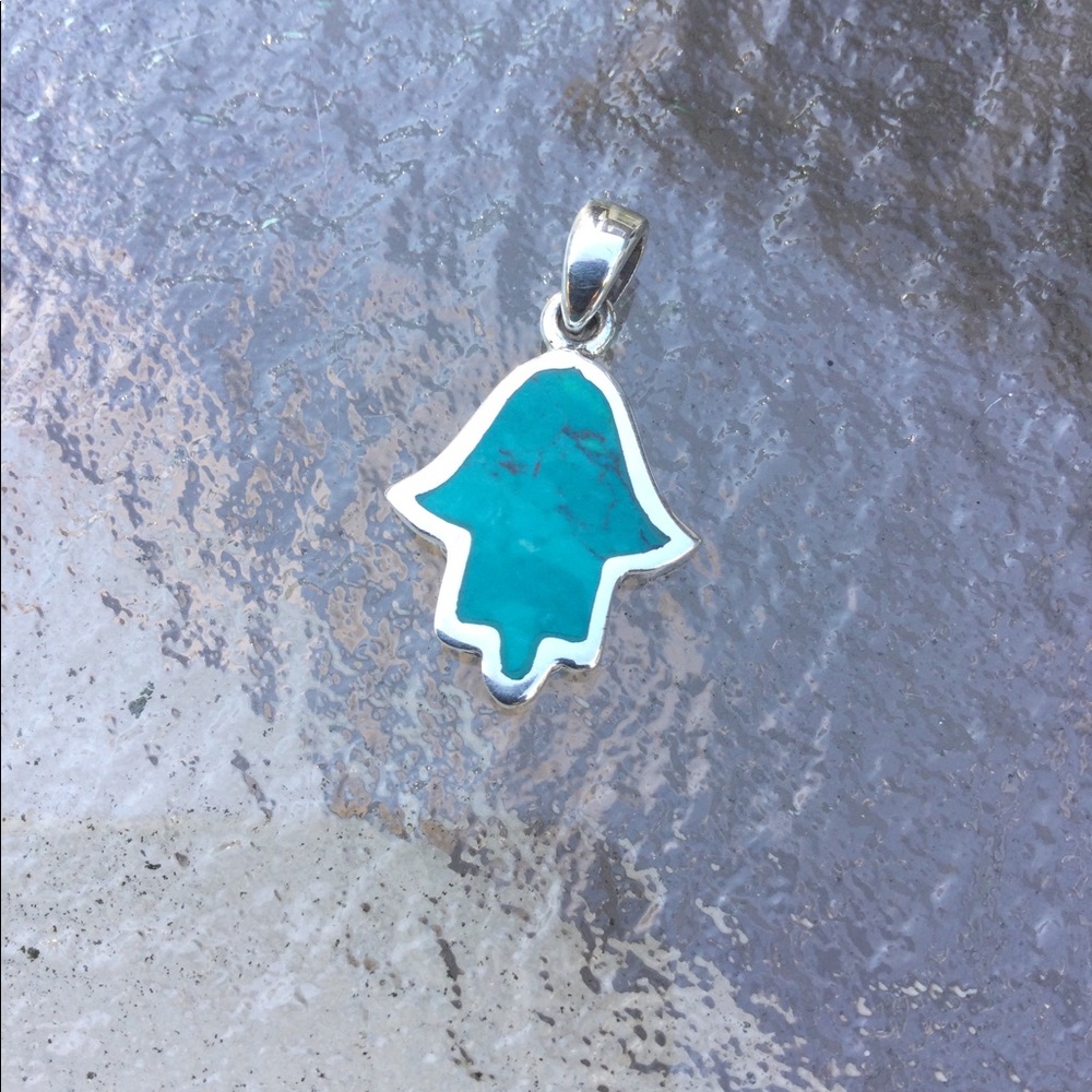 Pendant Hamsa turquoise Sterling silver Southwestern - Picture 2 of 6